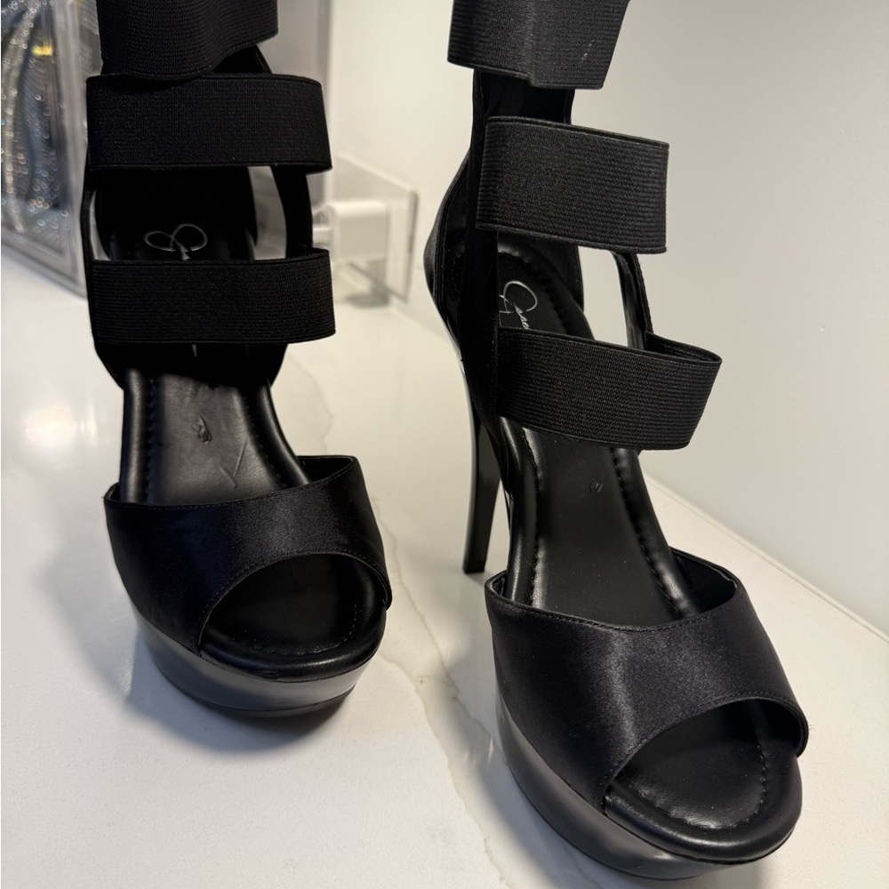 Jessica Simpson Sleek Black High-Heeled Sandals with Ankle Strap